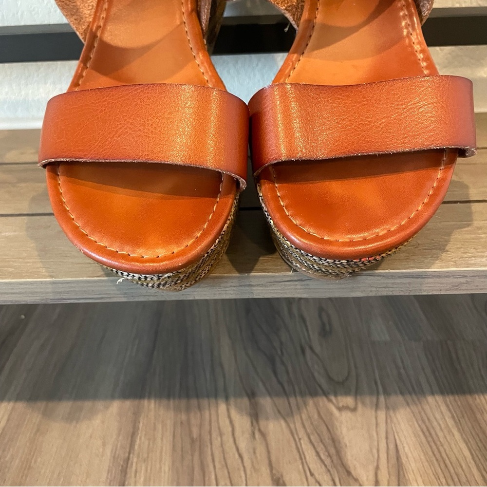 Maurices Wedge Sandals 7.5 Tan Strappy Platform Espadrille Boho Summer - Picture 5 of 14